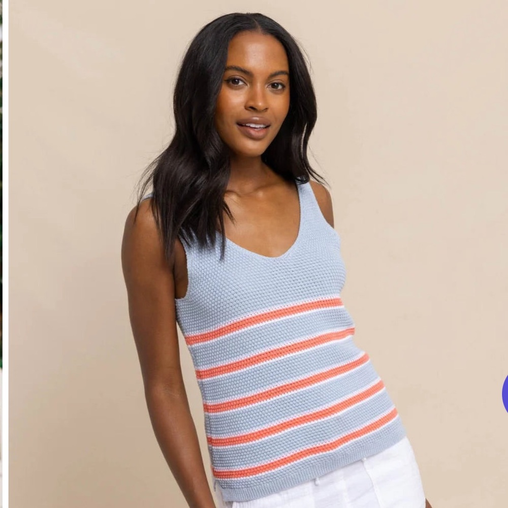 Southern Tide Alli Striped Sleeveless Sweater Tank Subdued Blue Cotton Luxury S